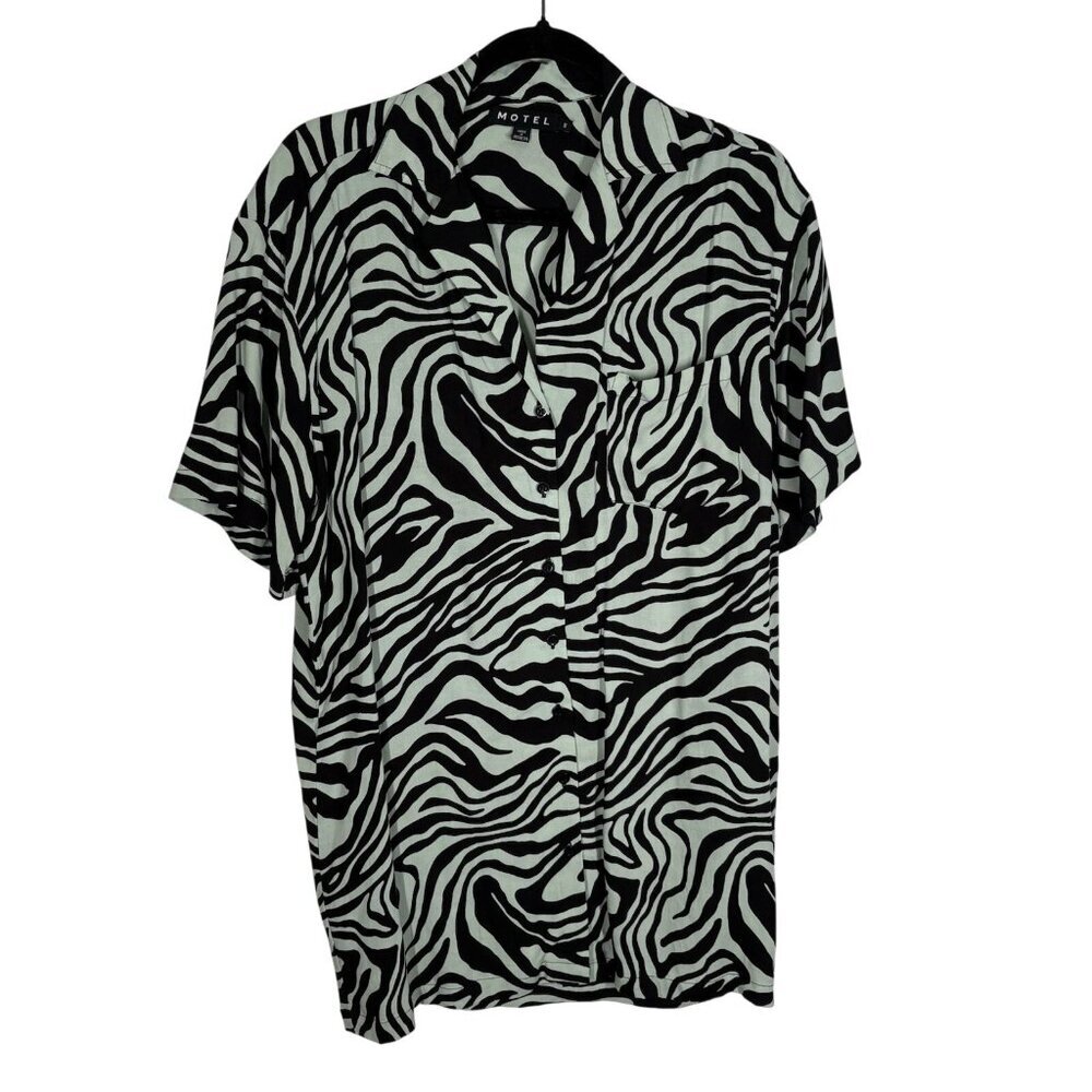 Motel Rocks Women S Wavey Zebra Mint Y2K Short Sleeve Fresia Mini Shirt Dress - Picture 3 of 10